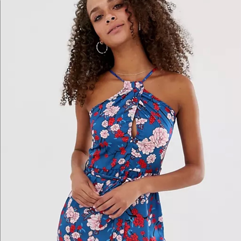 Asos Floral blue haltered neck maxi dress